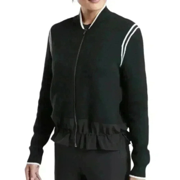 Athleta Venture Sweater Black White  Zipper Closure Cotton Women's size Large - Picture 1 of 15